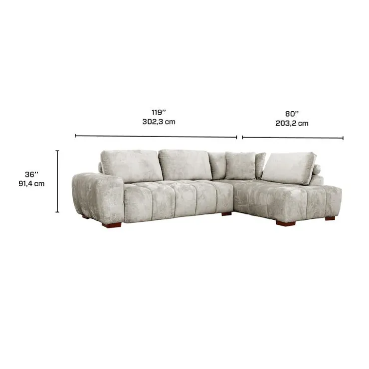 Marshmallow-Style Sectional with Right-Side Chaise - Grey Hot