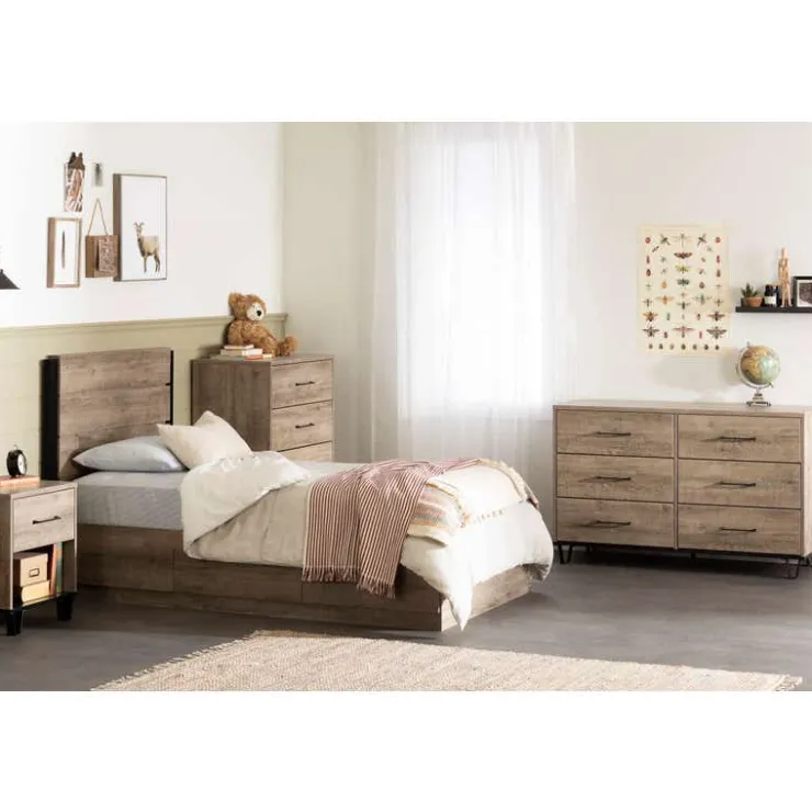 Meubles South Shore Mates Bed with 3 Drawers (39") - South Shore Weathered Oak Online