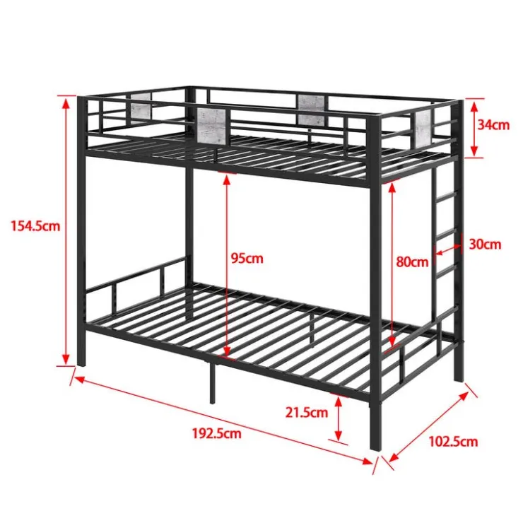 Metal Bunk Bed 39"/39" Black and grey wood decoration Clearance