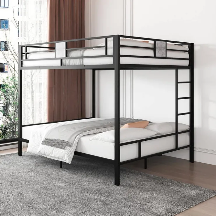 Metal Bunk Bed 54"/54" Black and grey wood decoration Online