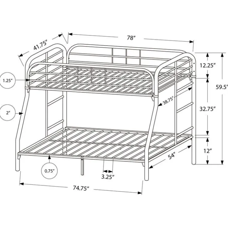 Monarch Metal bunk bed 39"/54" - Silver Hot