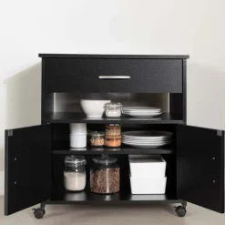 Meubles South Shore Microwave Cart on Wheels - South Shore Pure Black Sale