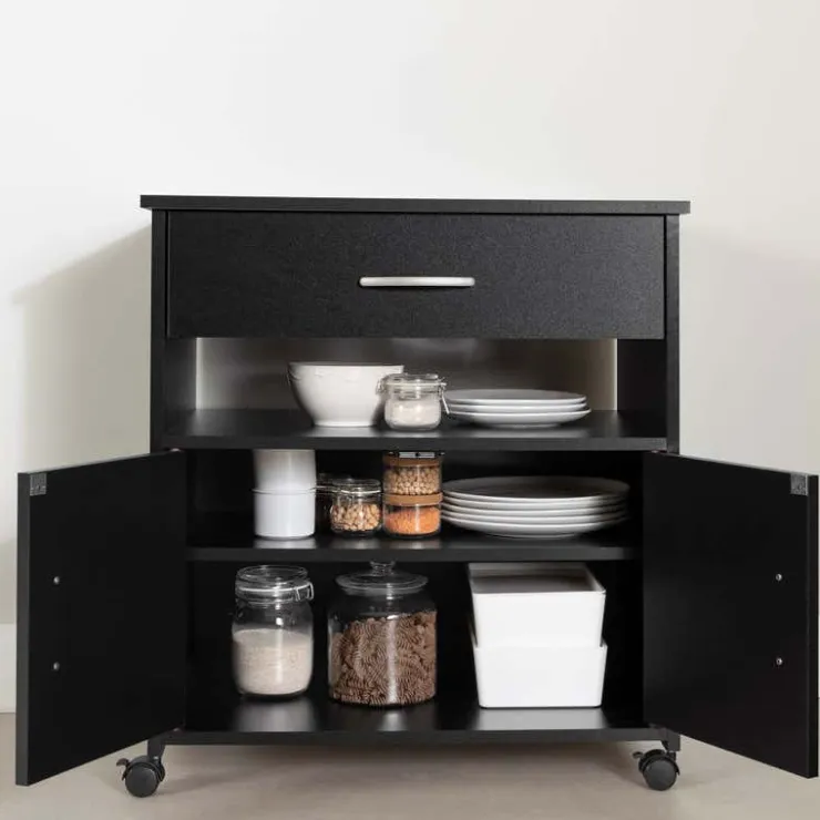 Meubles South Shore Microwave Cart on Wheels - South Shore Pure Black Sale