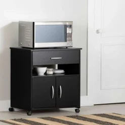 Meubles South Shore Microwave Cart on Wheels - South Shore Pure Black Sale
