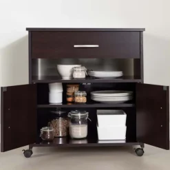 Meubles South Shore Microwave Cart on Wheels - South Shore Chocolate New