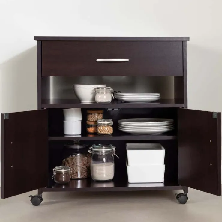 Meubles South Shore Microwave Cart on Wheels - South Shore Chocolate New