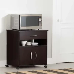 Meubles South Shore Microwave Cart on Wheels - South Shore Chocolate New