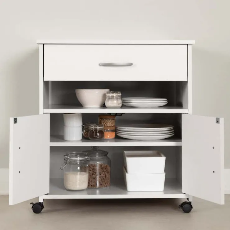 Meubles South Shore Microwave Cart on Wheels - South Shore Pure White