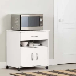 Meubles South Shore Microwave Cart on Wheels - South Shore Pure White