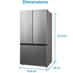 MIDEA 22,5 Cu. Ft. 33" Refrigerator Bottom Freezer, French door - MRF23I7AST Stainless Steel Clearance