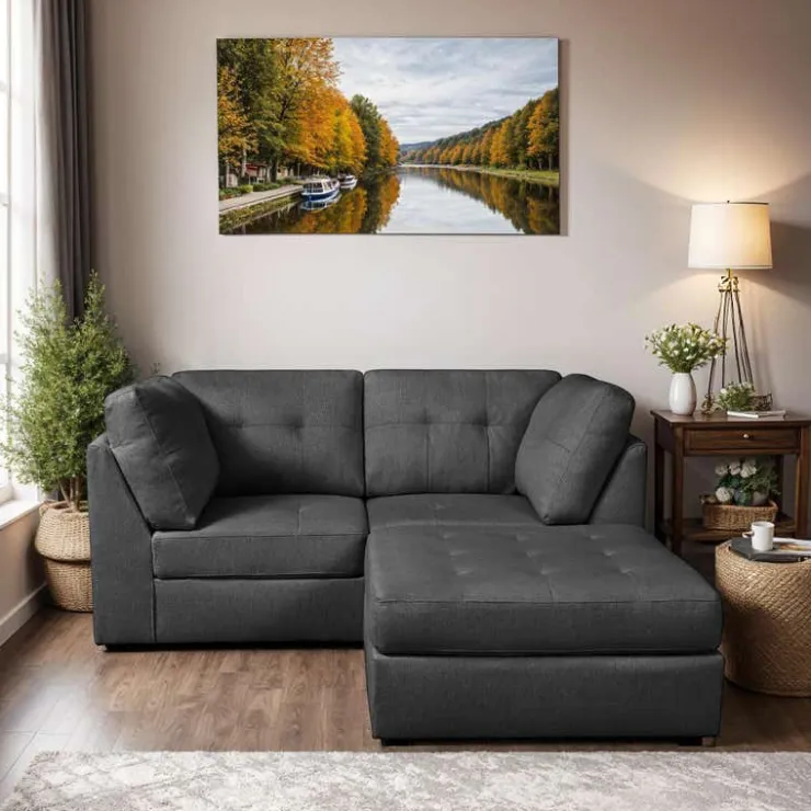 Modular Loveseat with Ottoman - 3 pcs Dark Grey New