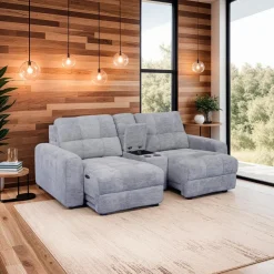 Modular Loveseat with Power Sliders and Console - 3 pcs Grey Hot