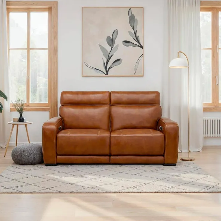 Modular Power Reclining Loveseat with Built-In Speakers, Massage & Heat - 2 pcs Brown Hot