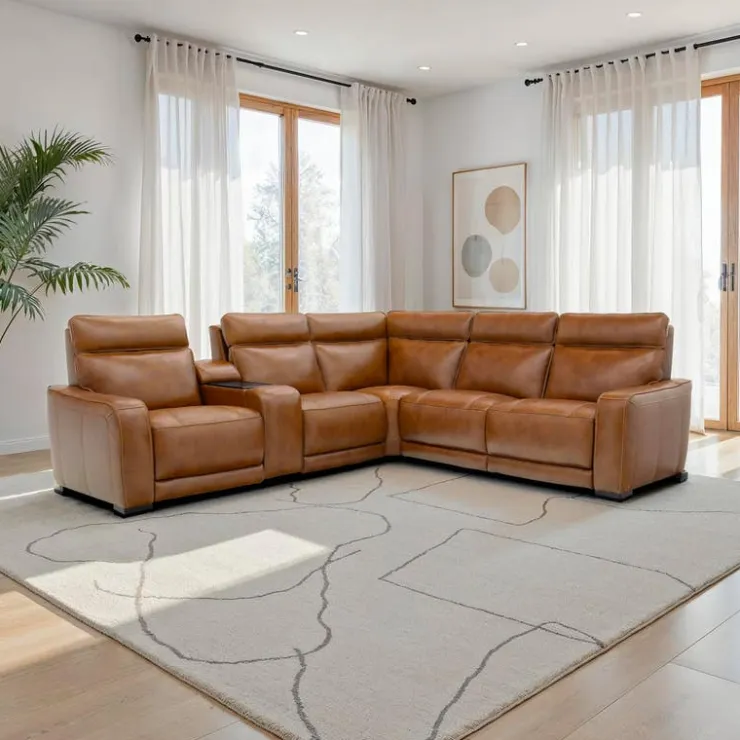 Modular Power Reclining Sectional with Console, Built-In Speakers, Massage & Heat - 6 pcs Brown Online