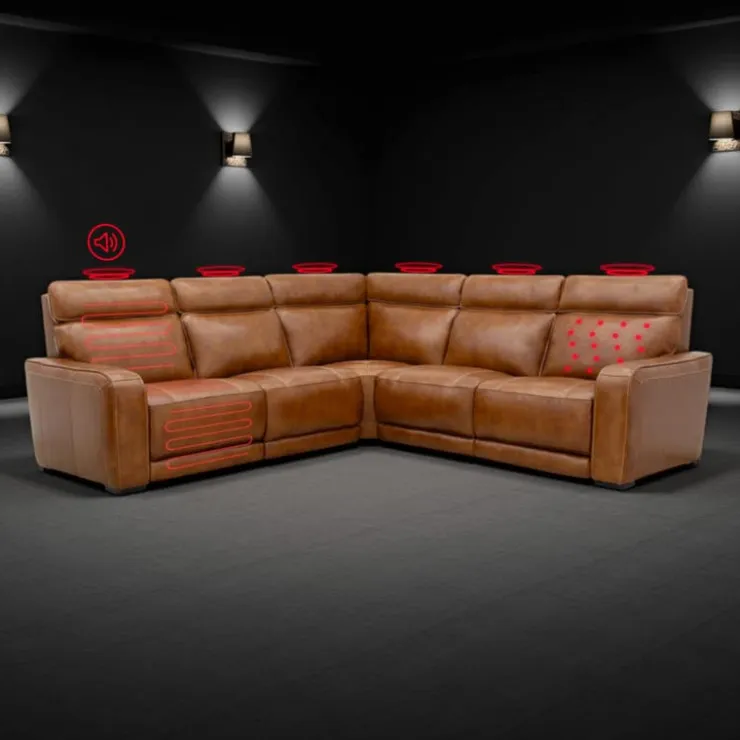 Modular Power Reclining Sectional with Built-In Speakers, Massage & Heat - 5 pcs Brown Best