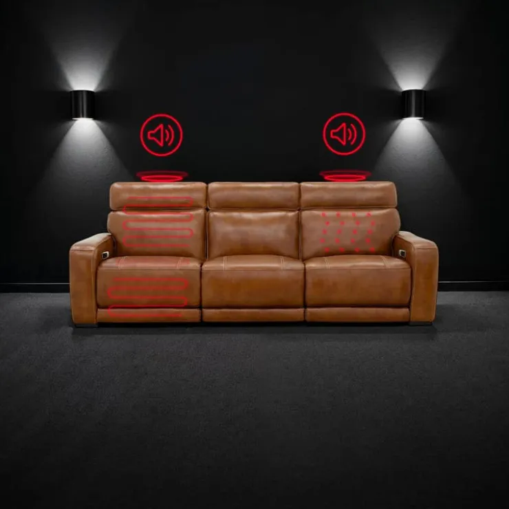 Modular Power Reclining Sofa with Built-In Speakers, Massage & Heat - 3 pcs Brown Discount