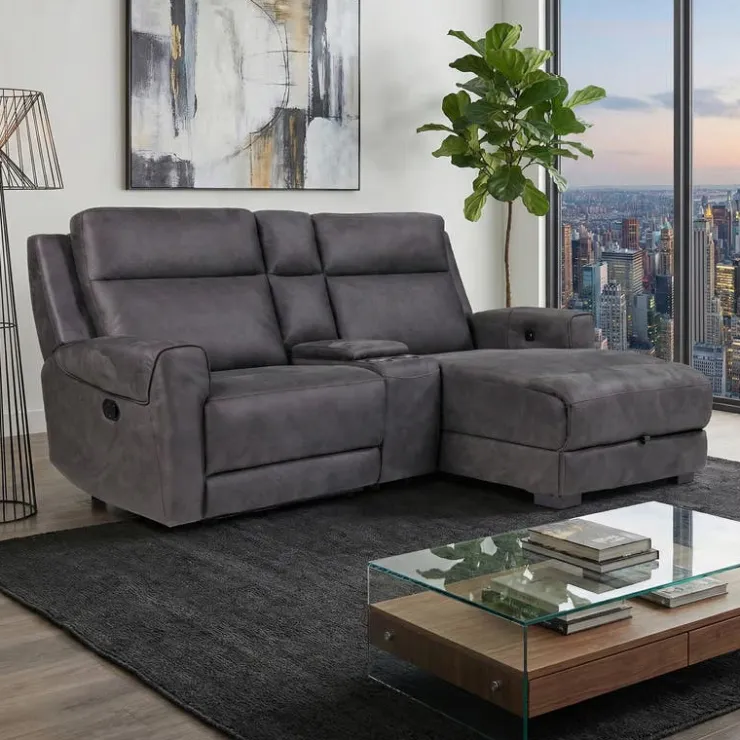 Modular Reclining Loveseat, Chaise with Storage, Console with Cup Holders, and USB/USB-C Ports - 3 pcs Dark Grey Best