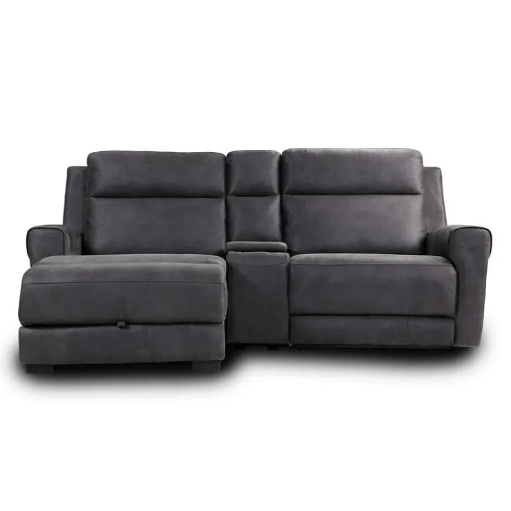 Modular Reclining Loveseat, Chaise with Storage, Console with Cup Holders, and USB/USB-C Ports - 3 pcs Dark Grey Outlet