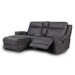 Modular Reclining Loveseat, Chaise  with Storage, Console with Cup Holders, and USB/USB-C Ports - 3 pcs Dark Grey Outlet