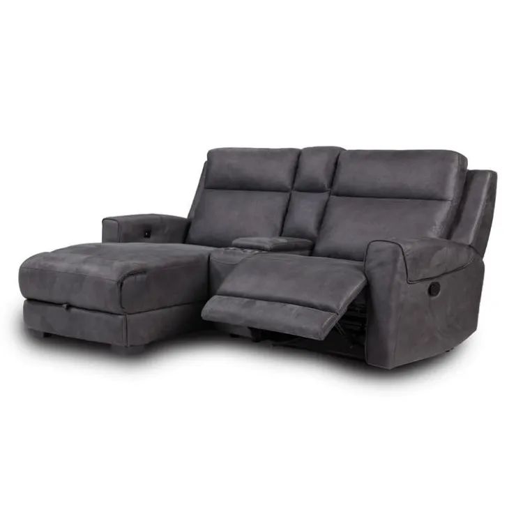 Modular Reclining Loveseat, Chaise with Storage, Console with Cup Holders, and USB/USB-C Ports - 3 pcs Dark Grey Outlet