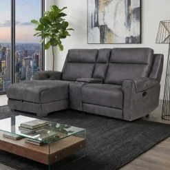 Modular Reclining Loveseat, Chaise with Storage, Console with Cup Holders, and USB/USB-C Ports - 3 pcs Dark Grey Outlet