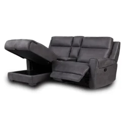 Modular Reclining Loveseat, Chaise with Storage, Console with Cup Holders, and USB/USB-C Ports - 3 pcs Dark Grey Outlet