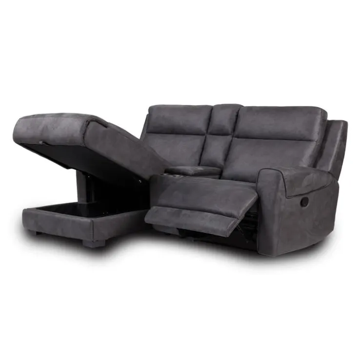 Modular Reclining Loveseat, Chaise with Storage, Console with Cup Holders, and USB/USB-C Ports - 3 pcs Dark Grey Outlet