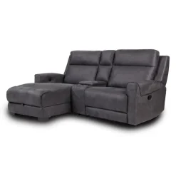 Modular Reclining Loveseat, Chaise with Storage, Console with Cup Holders, and USB/USB-C Ports - 3 pcs Dark Grey Outlet