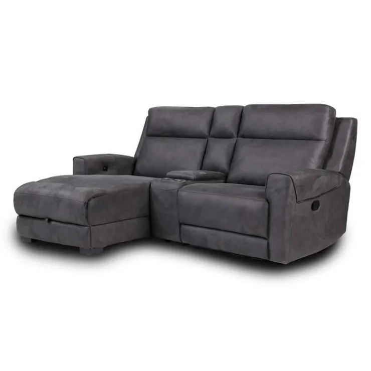 Modular Reclining Loveseat, Chaise with Storage, Console with Cup Holders, and USB/USB-C Ports - 3 pcs Dark Grey Outlet