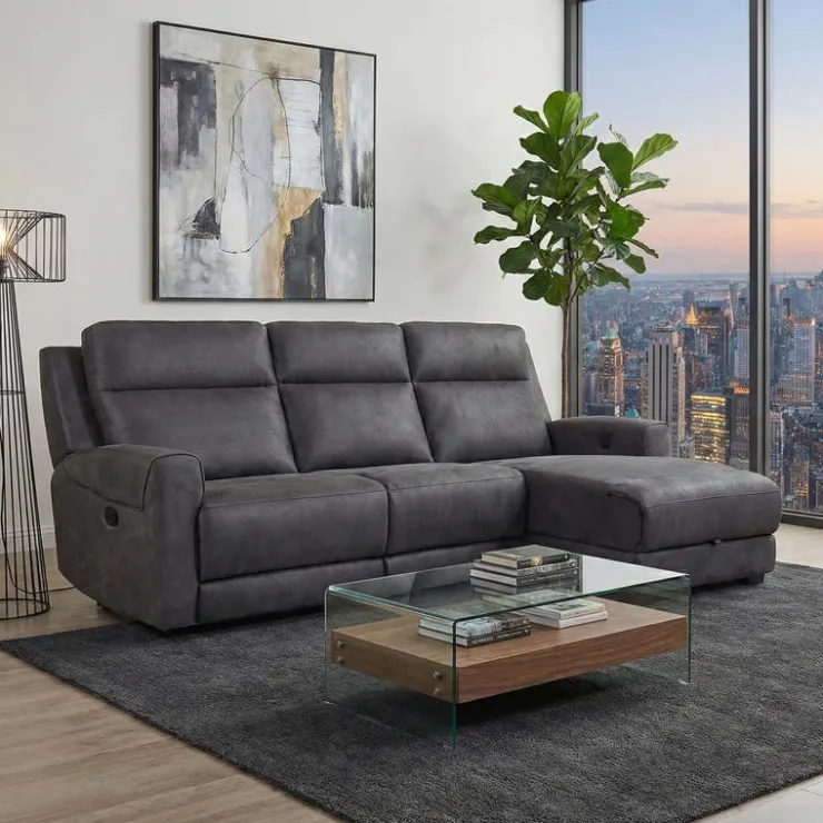 Modular Reclining Loveseat, Chaise with Storage, Console with Cup Holders and USB/USB-C Ports - 3 pcs Dark Grey Discount