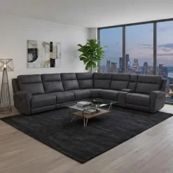 Modular Reclining Sectional with Fold-Down Seat, Console, Cup Holders and USB Ports - 7 pcs Dark Grey Online