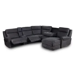 Modular Reclining Sectional with Fold-Down Seat, Chaise with Storage and Console - 6 pcs Dark Grey Best