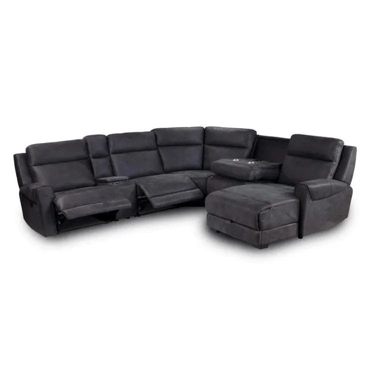 Modular Reclining Sectional with Fold-Down Seat, Chaise with Storage and Console - 6 pcs Dark Grey Best