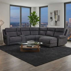 Modular Reclining Sectional with Fold-Down Seat, Chaise with Storage and Console - 6 pcs Dark Grey Best