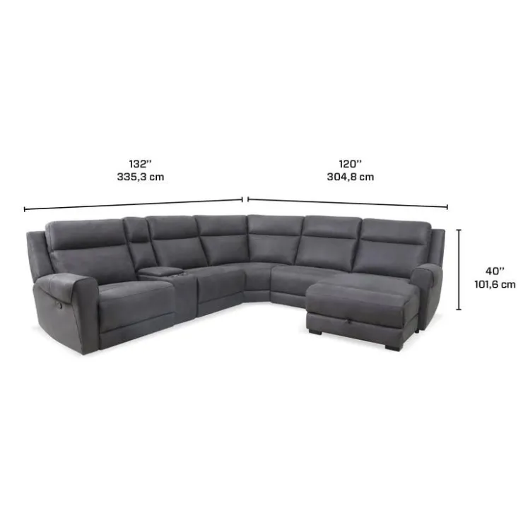 Modular Reclining Sectional with Fold-Down Seat, Chaise with Storage and Console - 6 pcs Dark Grey Best