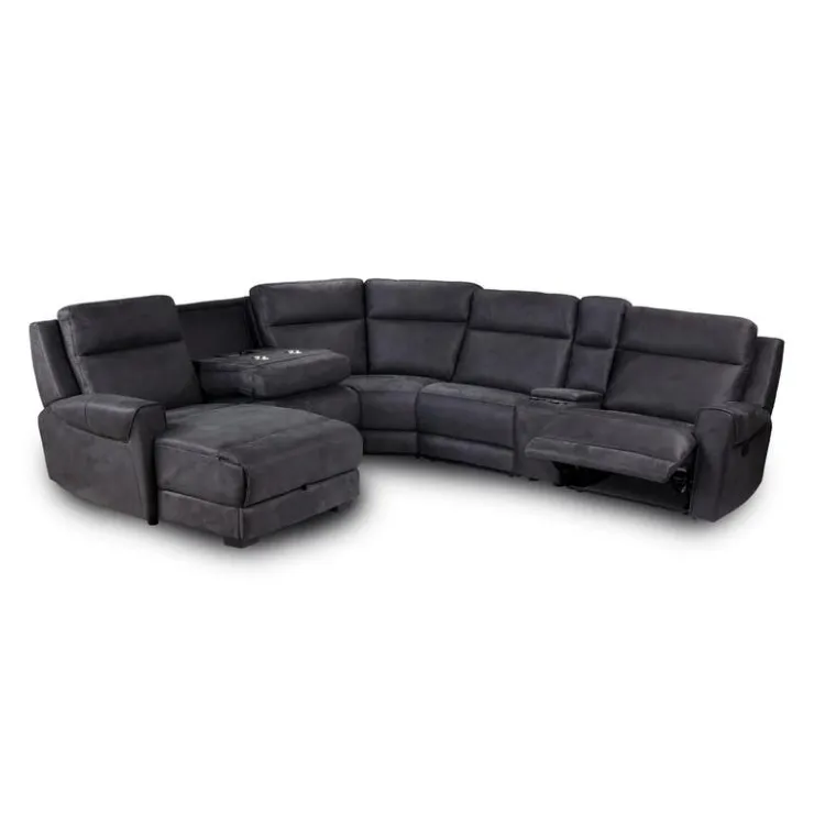 Modular Reclining Sectional, Fold-Down Seats, Chaise with Storage, Console with Cup Holders, and USB/USB-C Ports - 6 pcs Dark Grey Online