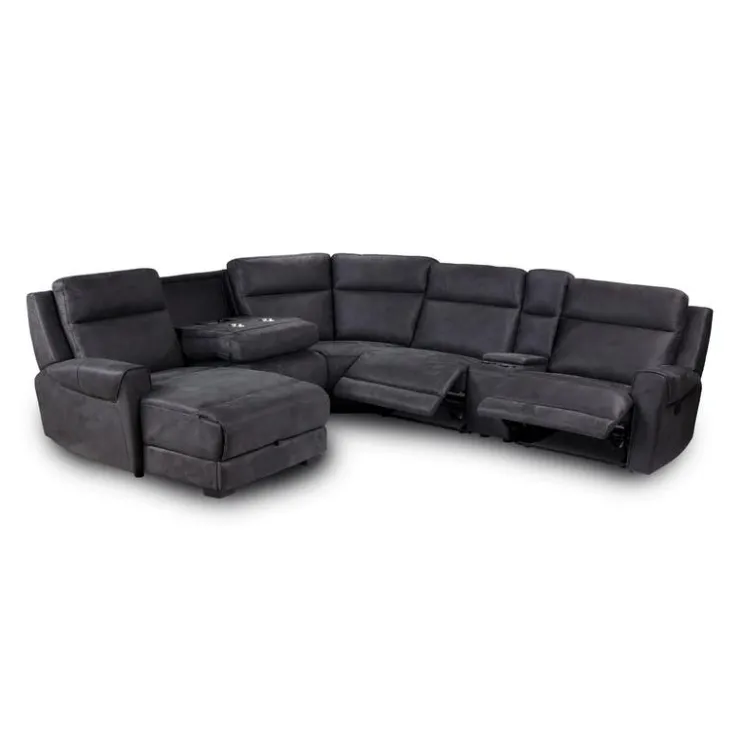 Modular Reclining Sectional with Fold-Down Seat, Chaise with Storage and Console - 6 pcs Dark Grey Online