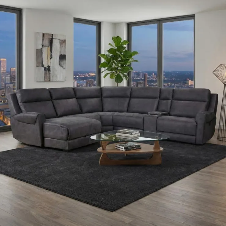 Modular Reclining Sectional with Fold-Down Seat, Chaise with Storage and Console - 6 pcs Dark Grey Online
