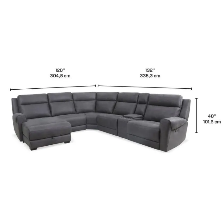 Modular Reclining Sectional with Fold-Down Seat, Chaise with Storage and Console - 6 pcs Dark Grey Online