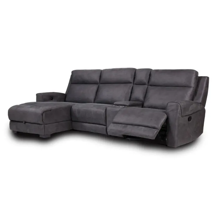 Modular Reclining Sectional, Fold-Down Seat, Chaise with Storage, Console with Cup Holders, and USB/USB-C Ports - 4 pcs Dark Grey Clearance