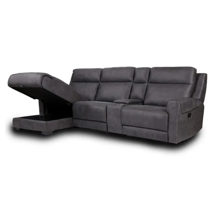 Modular Reclining Sectional, Fold-Down Seat, Chaise with Storage, Console with Cup Holders, and USB/USB-C Ports - 4 pcs Dark Grey Clearance