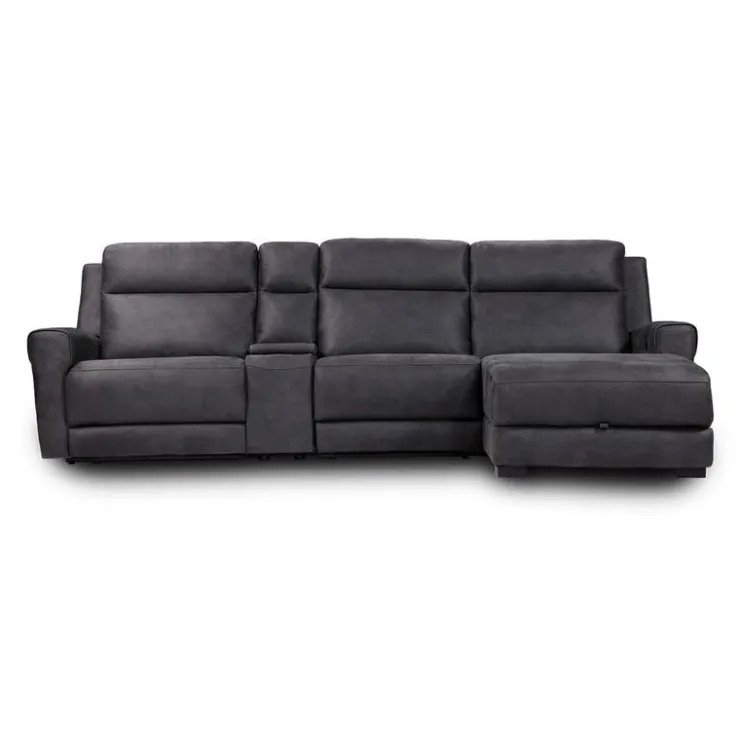 Modular Reclining Sectional, Fold-Down Seat, Chaise with Storage, Console with Cup Holders, and USB/USB-C Ports - 4 pcs Dark Grey New