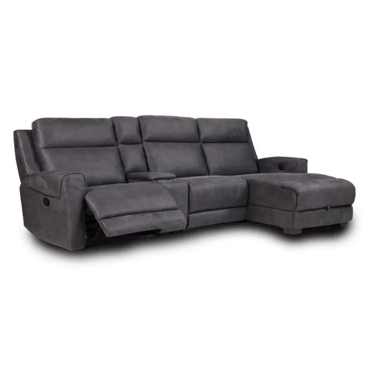 Modular Reclining Sectional, Fold-Down Seat, Chaise with Storage, Console with Cup Holders, and USB/USB-C Ports - 4 pcs Dark Grey New
