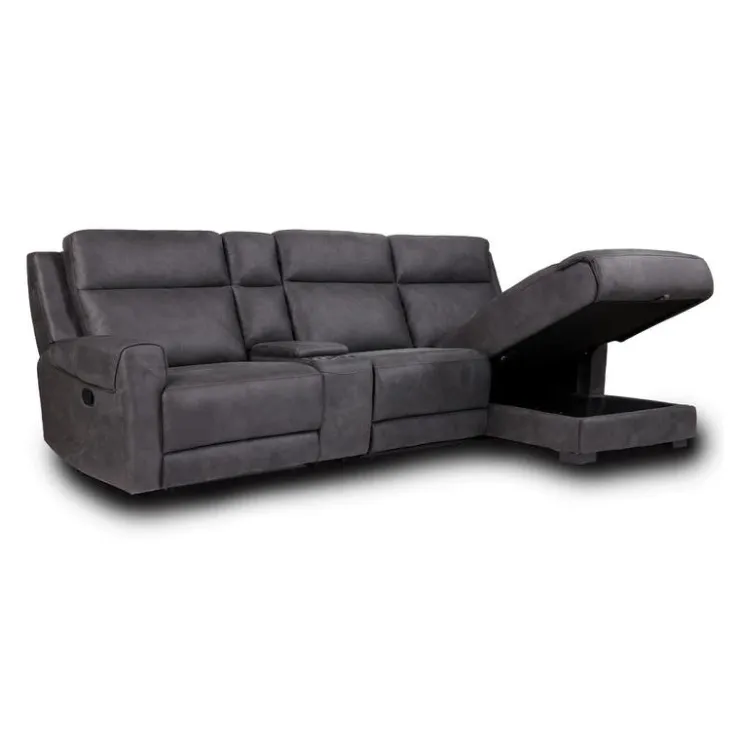 Modular Reclining Sectional, Fold-Down Seat, Chaise with Storage, Console with Cup Holders, and USB/USB-C Ports - 4 pcs Dark Grey New