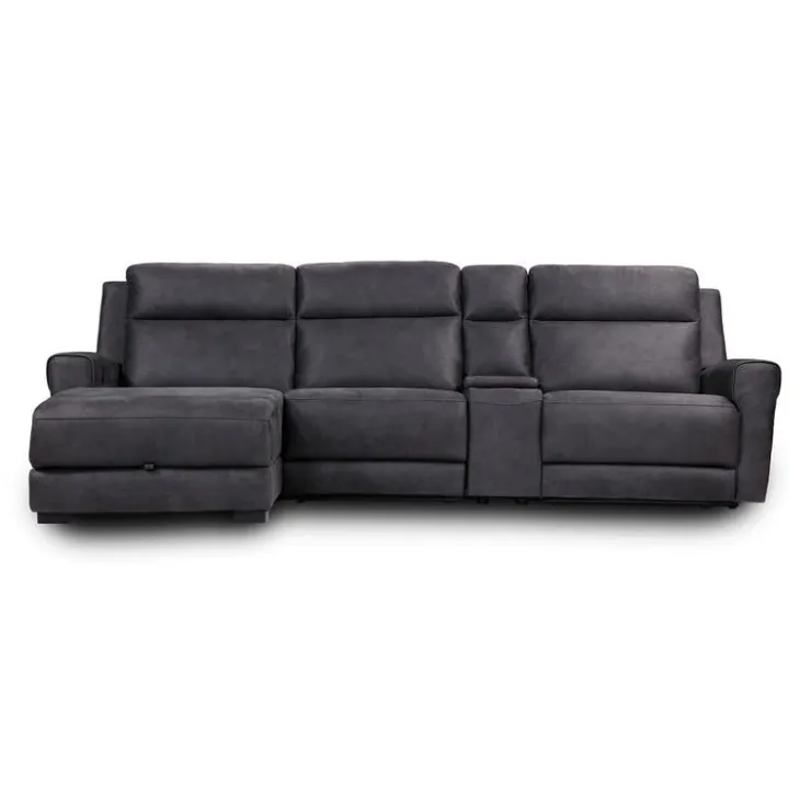 Modular Reclining Sectional, Chaise with Storage, Console with Cup Holders and USB/USB-C Ports - 4 pcs Dark Grey Clearance
