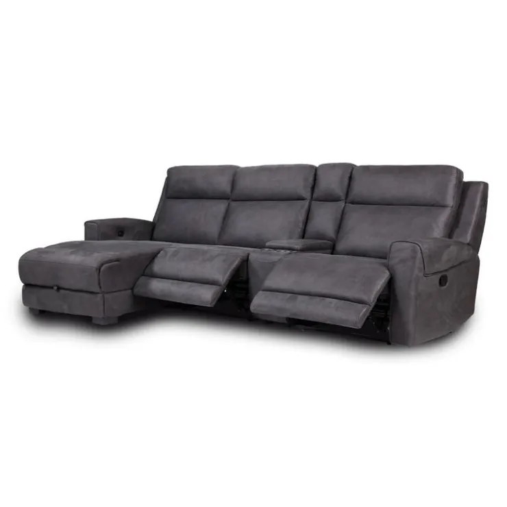 Modular Reclining Sectional, Chaise with Storage, Console with Cup Holders and USB/USB-C Ports - 4 pcs Dark Grey Clearance