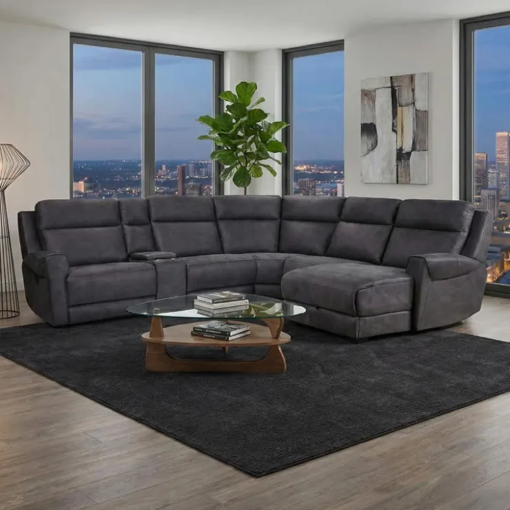 Modular Reclining Sectional, Fold-Down Seats, Chaise with Storage, Console with Cup Holders, and USB/USB-C Ports - 6 pcs Dark Grey Online