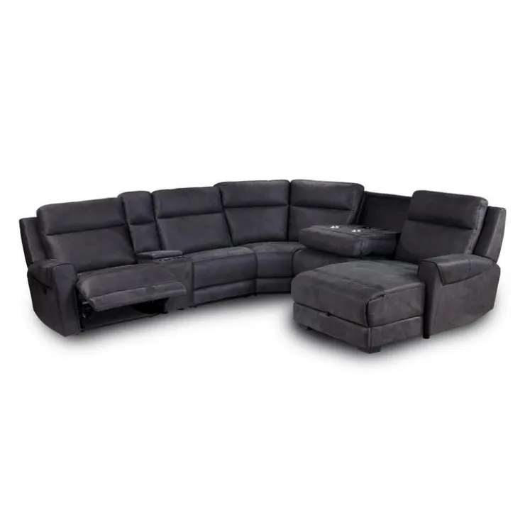Modular Reclining Sectional, Fold-Down Seats, Chaise with Storage, Console with Cup Holders, and USB/USB-C Ports - 6 pcs Dark Grey Online