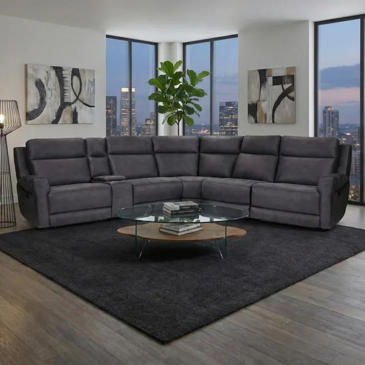 Modular Reclining Sectional with Fold-Down Seat, Console, Cup Holders and USB Ports - 6 pcs Dark Grey Sale