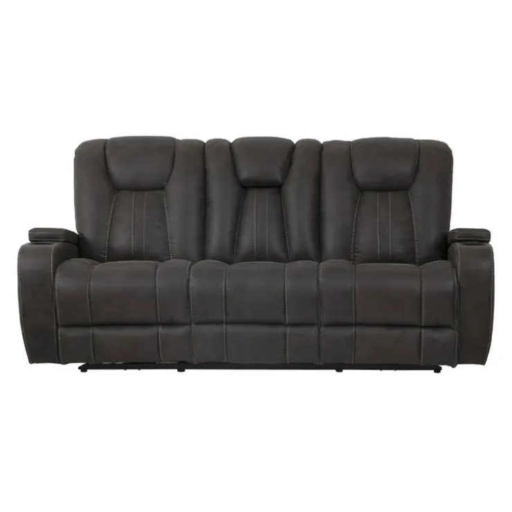 Modular Reclining Sofa with Drop-Down Backrest and Cup Holders - 3 pcs Grey/Black Outlet